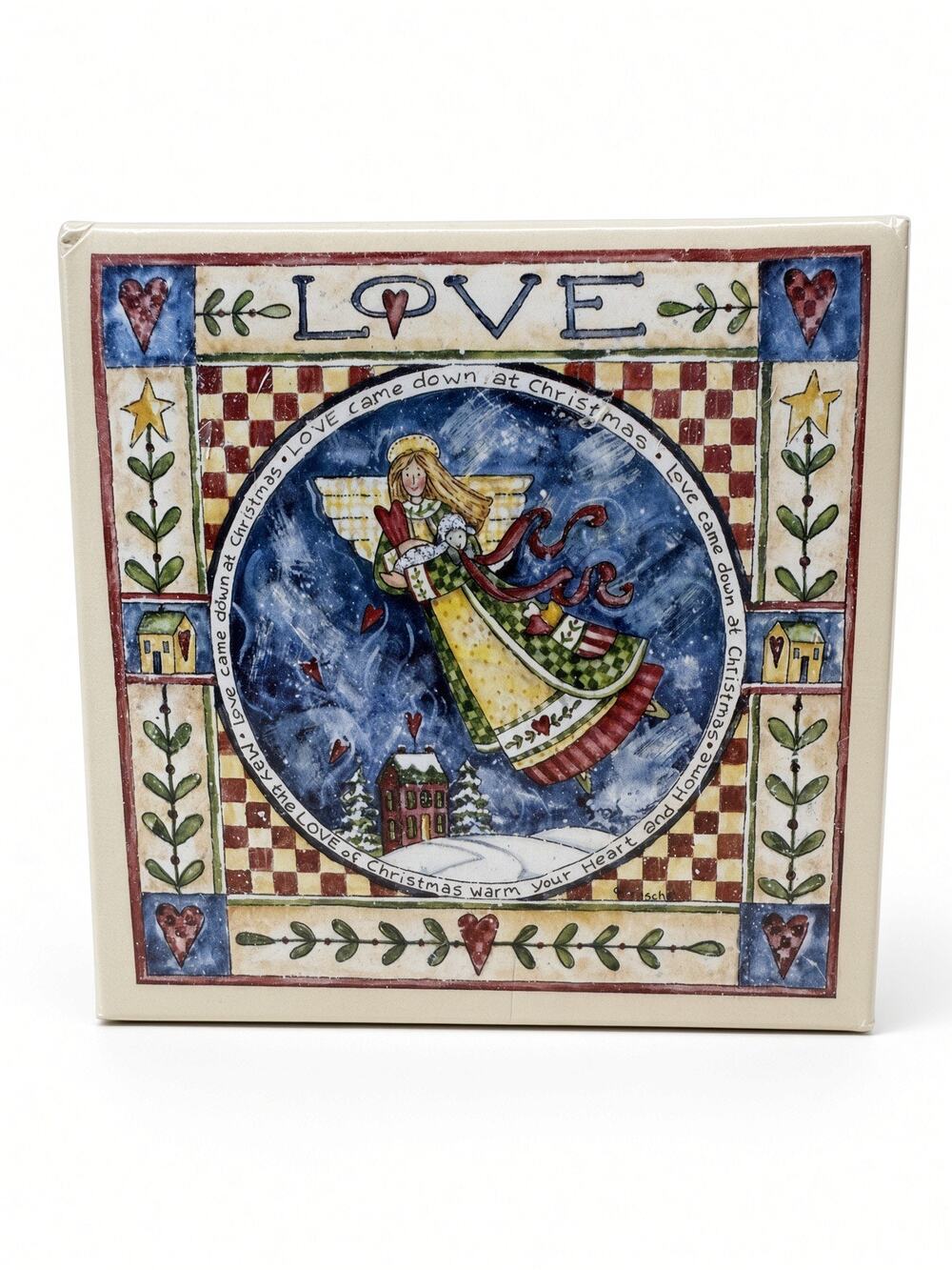 Vintage Folk Art Christmas Angel Memo Note Holder Letter U LOVE Sealed NIB